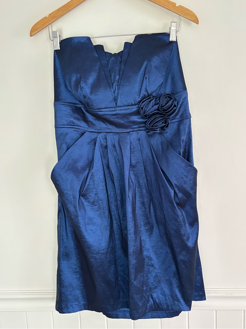 Wishes Navy Strapless Formal Dress Size 16 Wedding Bridesmaid Padded W/ Pockets